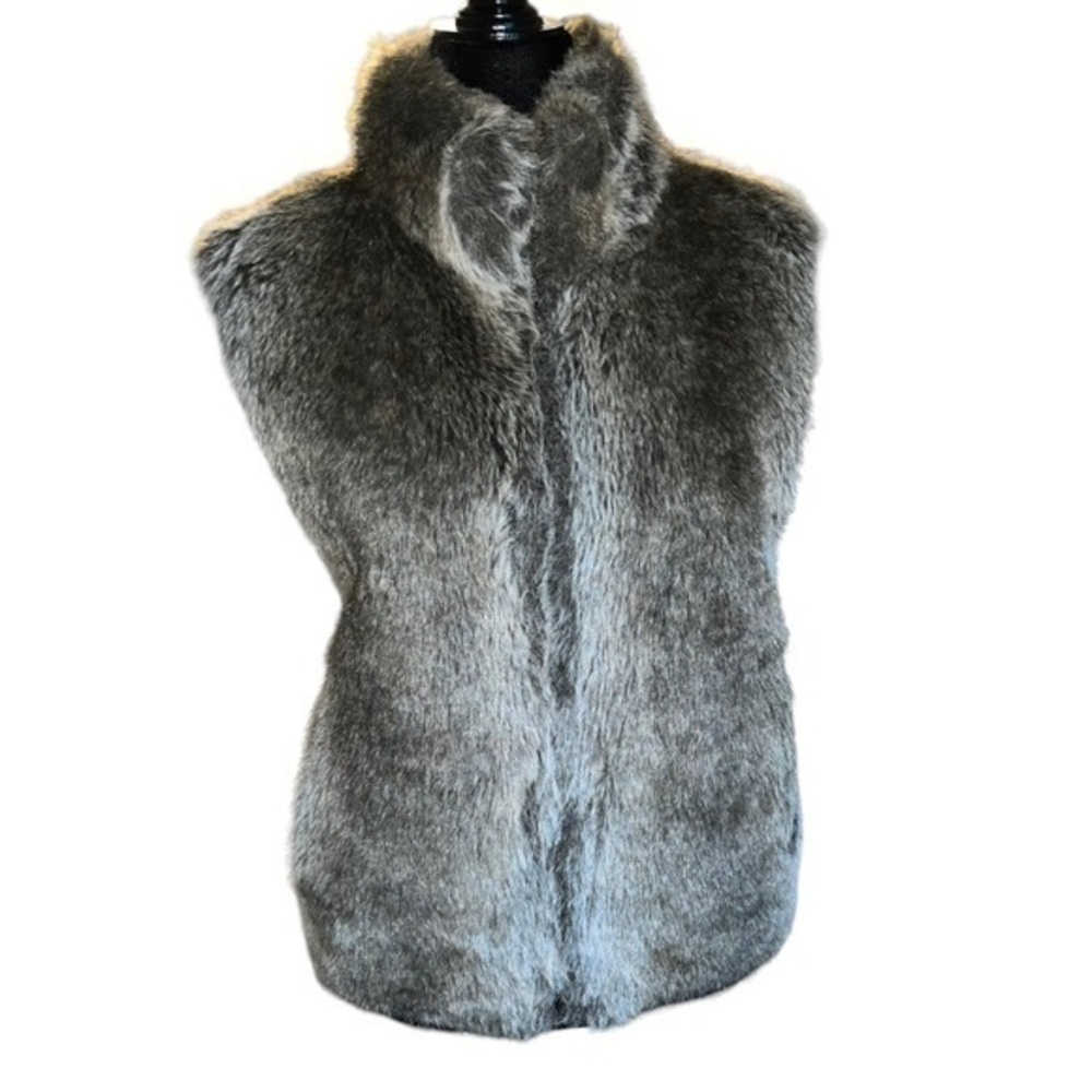 Vintage Blassport Gray Black Brown Faux Fur Vest Size M